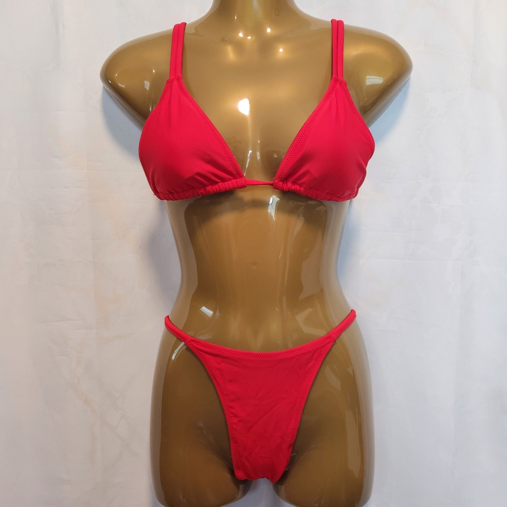 Women's Red Bikini Size S Triangle Top Back Tie High Leg Very Cheeky‎ Bottoms